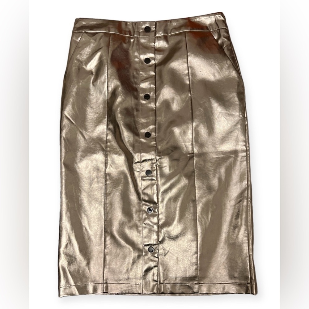 English Factory Rose Gold Metallic Midi Skirt-Size M